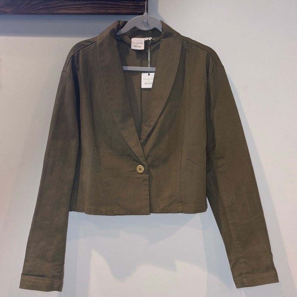 Splendid NWT Cropped Blazer Single Button Size XL Olive Green - Picture 2 of 13